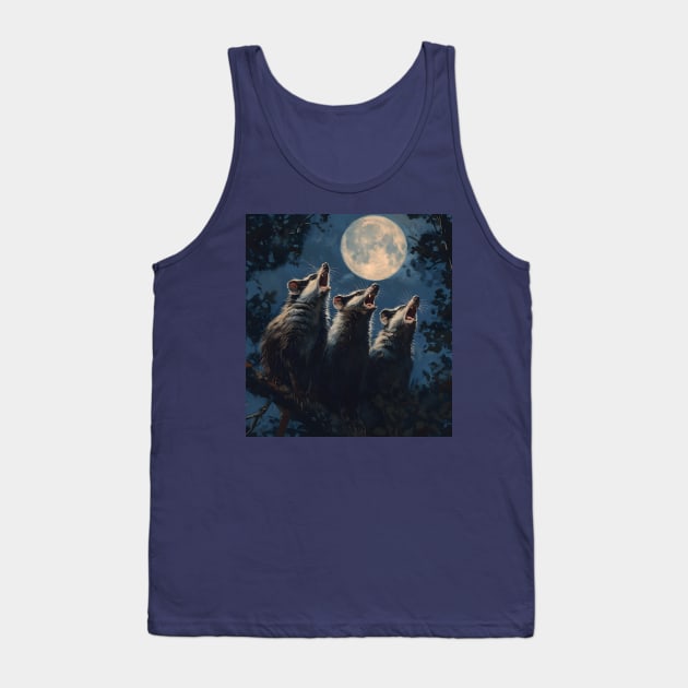 Funny Three Opposum Moon Howling At The Moon Pet Possum Tank Top by RetroZin